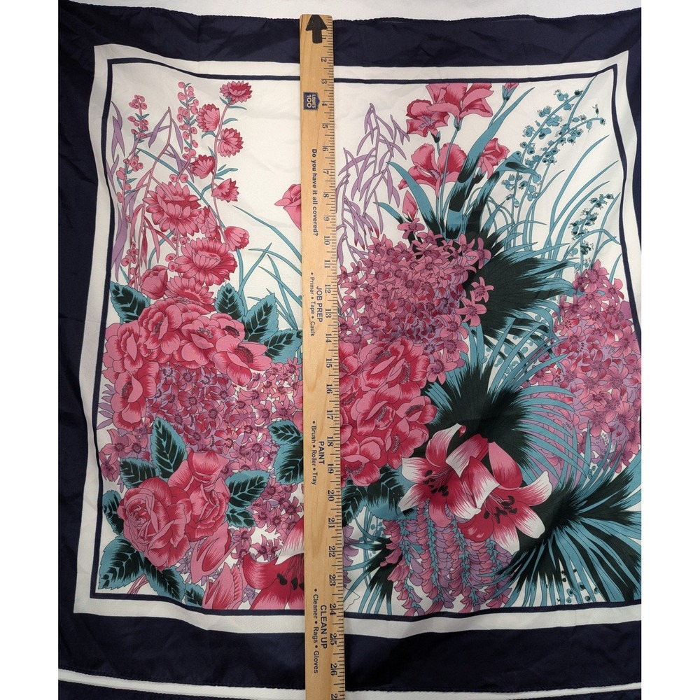 Overseas‎ Advantage Inc Navy Blue Pink Floral Square Scarf Lot of 2 25.5in - Picture 3 of 5